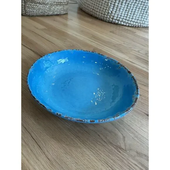 Williams Sonoma Melamine 13” Serving Bowl Turquoise Hammered Blue - Picture 1 of 6
